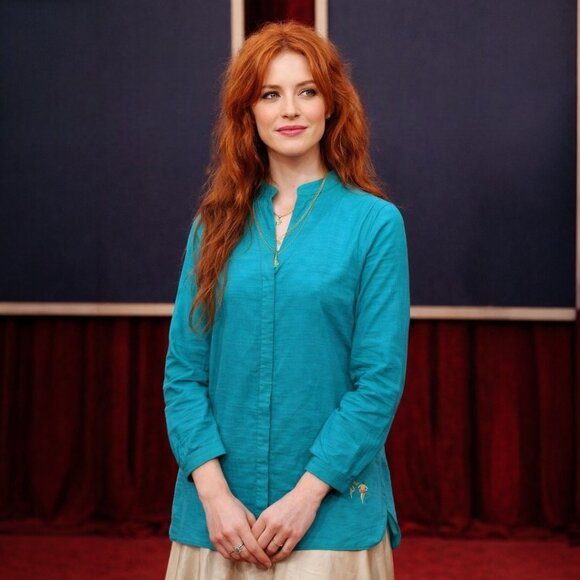 Akris Swimmer In Antigua Print Ocean Turquoise Blue Designer Drape Tunic - Picture 13 of 13